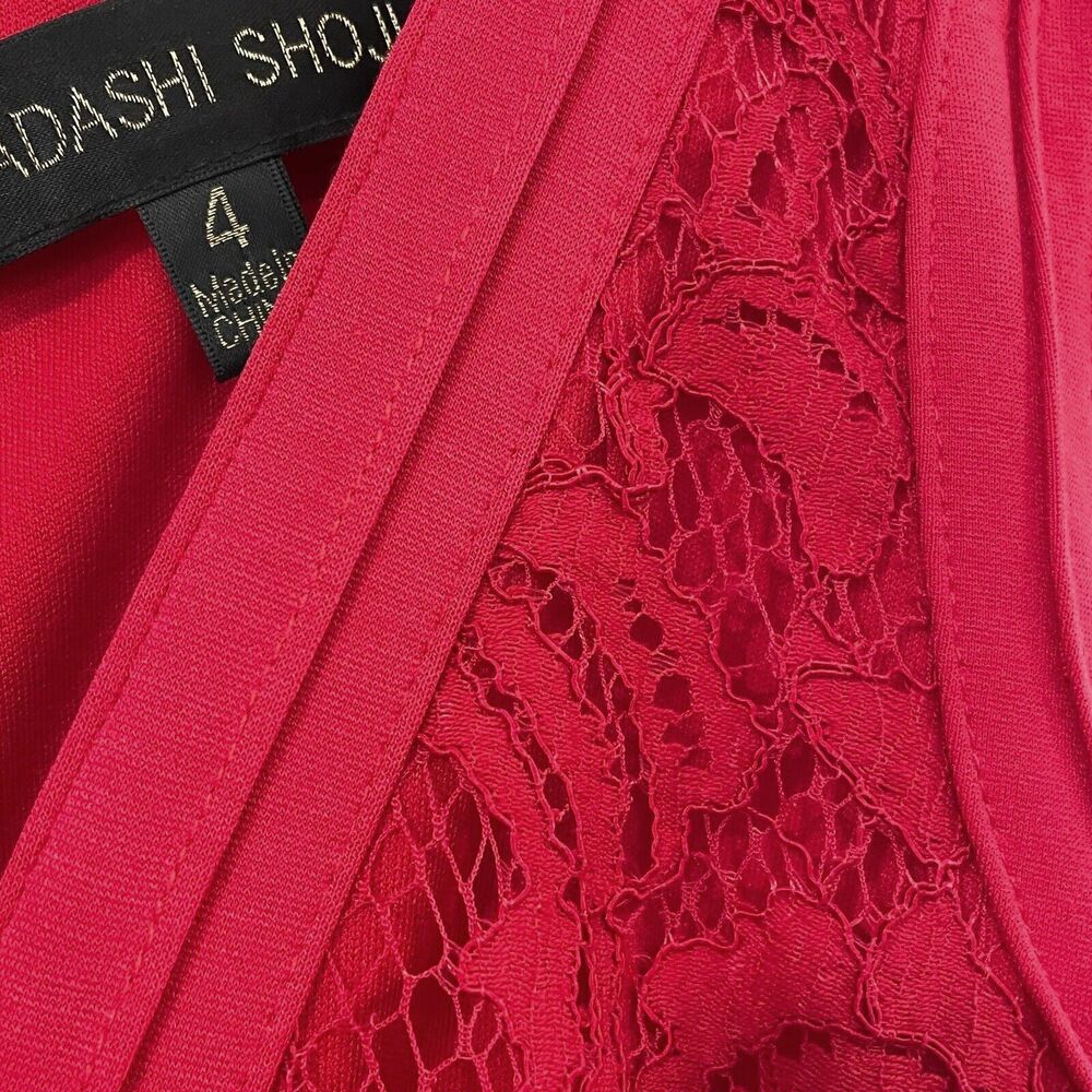 ~ Tadashi Shoji Maxi Dress Gown True Red 4 Lace Embroidery Vneck Sleeveless ~